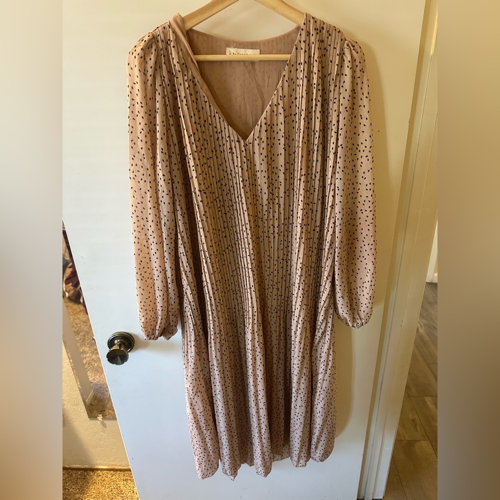 By Together Blush Long Sleeve Dress with Black Dots